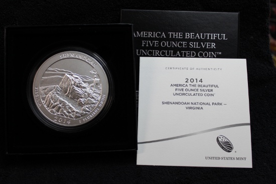 2014 America the Beautiful 5 oz. Silver Uncirculated Coin OGP