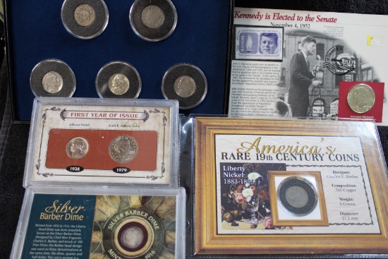Lot of 5 Collections- Kennedy Half & Stamp-1st Year of Issue-Rare 19th Century- Barber-Nickels