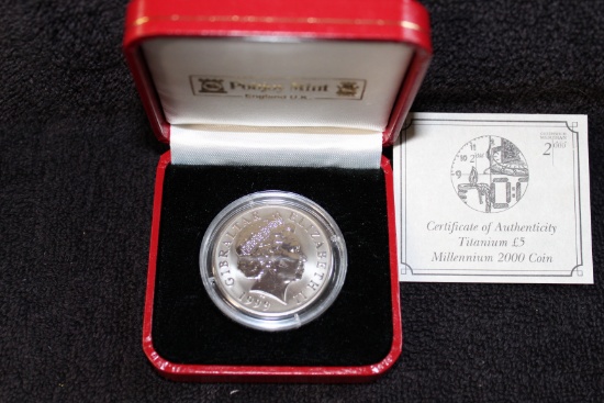 2000 Millennium 5 Pounds Titanium Gibraltar Proof Ltd Ed. OGP 25,000 Issued