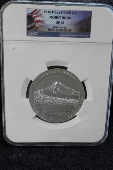 2010 P 5 oz. Silver Mount Hood 25c SP 68 NGC