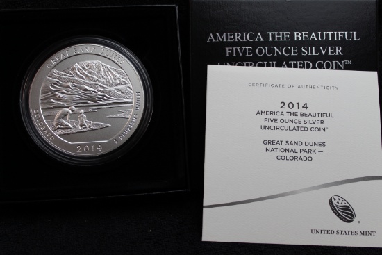 2014 America the Beautiful 5 oz. Silver Uncirculated Coin OGP