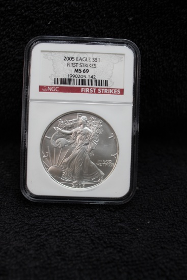 2005  1 oz. Silver American Eagle MS 69 NGC FIRST STRIKE