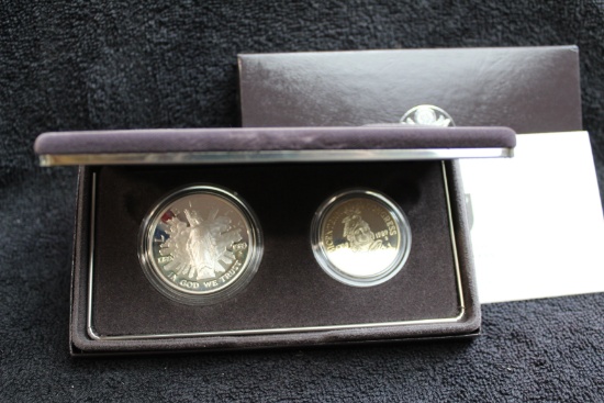 1989-s 2 pc Congressional Bicentennial Proof Commem Silver Dollar & Half Dollar Box & COA