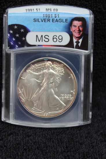 1991 1 oz. American Silver Eagle MS69 Ronald Reagan ANACS