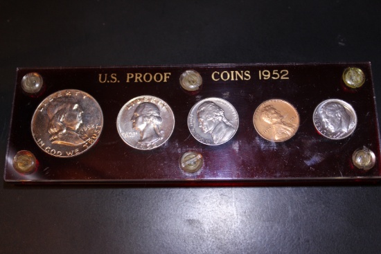 1952 Proof Set - Franklin Half - Washington Quarter- Roosevelt Dime-Jefferson 5c-Lincoln 1c