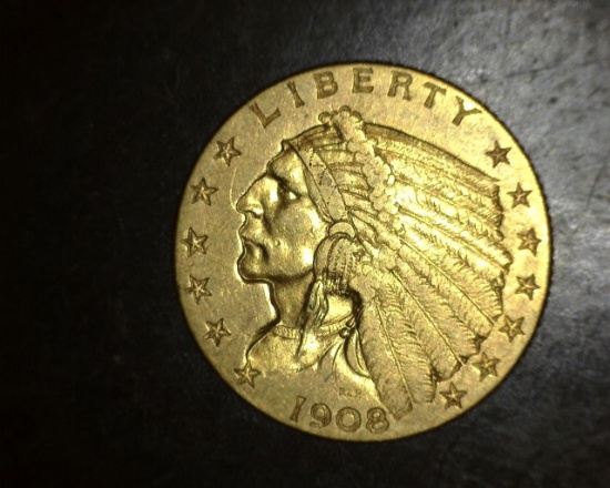 1908 $2 1/2 Gold Indian EF+