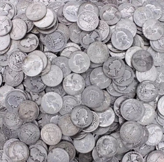100 Silver Washington Quarters Circulated-BU