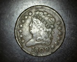 1809 Half Cent 9 over Inverted 9 VF