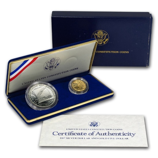 1987 Constitution 2 pc. Commemorative Set $5 Gold & $1 Silver Dollar OGP