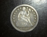 1851 Seated Dime VG+ OBV Stars