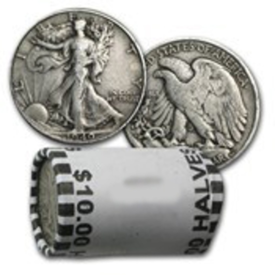 Roll of Walking Liberty Half Dollars - 20 Coins - Average Circulated and Better