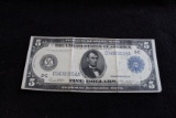 1914 $5 Federal Reserve Note Silver Certificate Large Note FR 855a VF