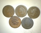 1873-1874-1876-1878-1879 Indian Head Cents