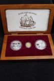 1992 Falkland Islands Heritage Year 3-Coin Silver & Gold Proof Collection OGP Wood Box COA