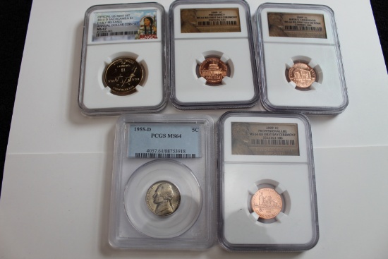 5 Various MS 64-66-67 slabs PCGS & NGC