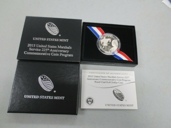 2015 U.S. Marshals Service 225th Anniversary Proof Clad Half-Dollar  Box & COA