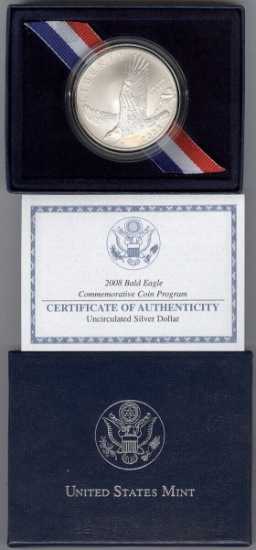 2008 Bald Eagle Proof Silver Dollar UNC BOX & COA