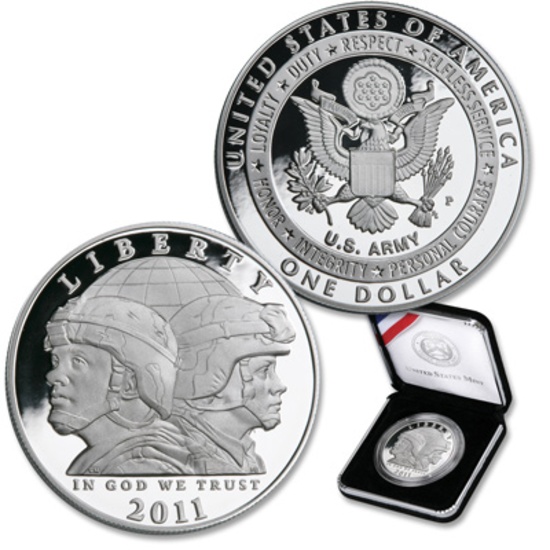 2011 United States Army Commemorative Silver Dollar PROOF Box & COA