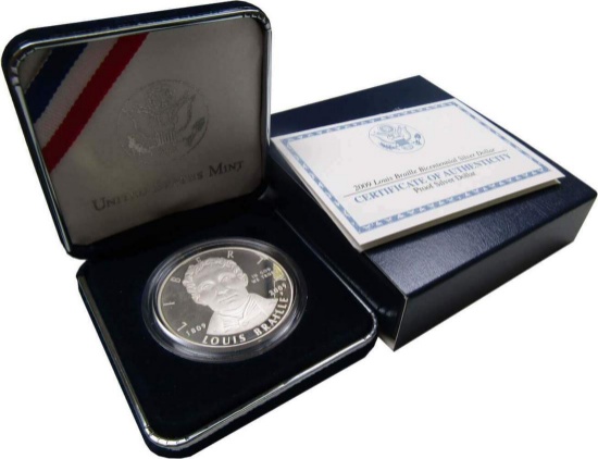 2009 Louis Braille Silver Dollar PROOF BOX & COA