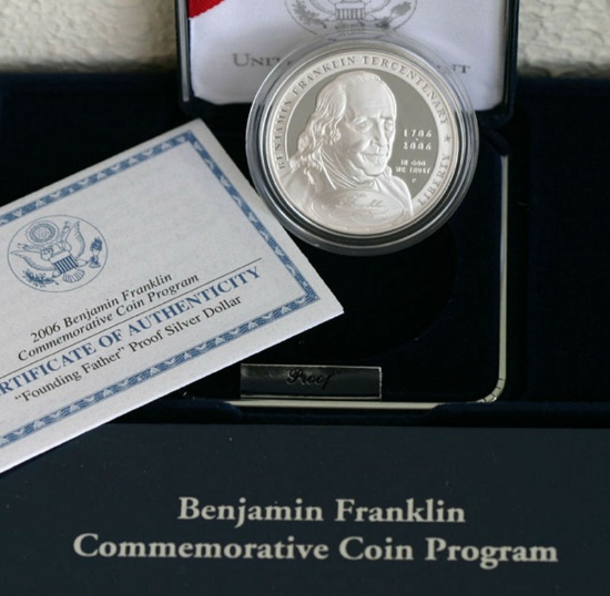 2006 Benjamin Franklin "Founding Father" Commemorative Silver Dollar Proof BOX & COA