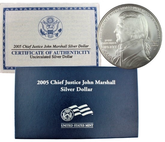 2005 John Marshall Silver Dollar UNC BOX & COA