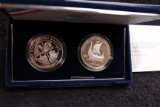 2000 2 pc Leif Ericson Silver Dollars PROOF & UNC BOX & COA