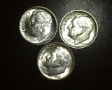1946 P-D-S Lot of 3 Brilliant Uncirculated Roosevelt Silver Dimes!
