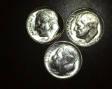 1947 P-D-S Lot of 3 Brilliant Uncirculated Roosevelt Silver Dimes!