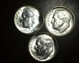 1953 P-D-S Lot of 3 Brilliant Uncirculated Roosevelt Silver Dimes!