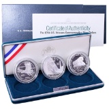 1994- 3 pc Veterans Silver Dollars Proof Commemoratives orig box w/coa