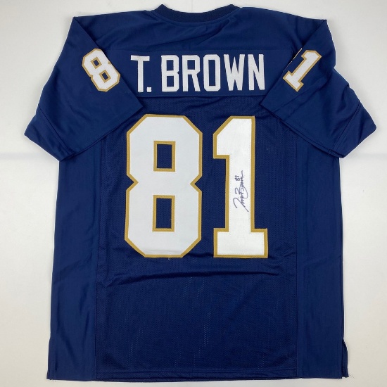 Autographed/Signed Tim Brown Notre Dame Blue College Football Jersey