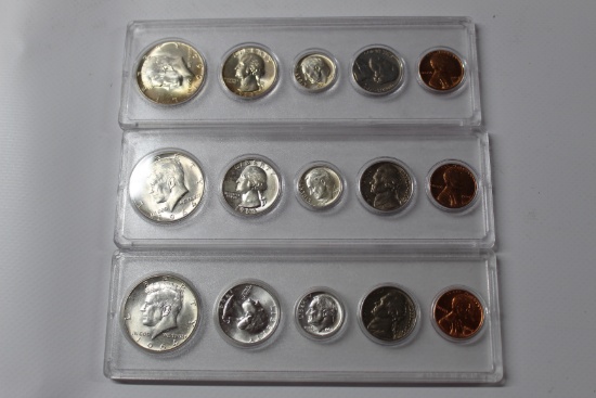 3 - 1964 Mint Sets Bright White- High MS - Whitman holders