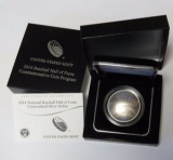 2014 Baseball Hall of Fame Commemorative Silver Dollar UNC BOX & COA