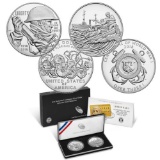 2018 2 pc World War I Centennial & Coast Guard Medal Silver Dollars Proof BOX & COA