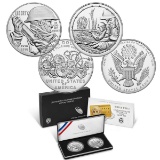 2018 2 pc World War I Centennial & Army Medal Silver Dollars Proof BOX & COA