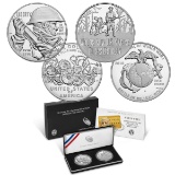 2018 2 pc World War I Centennial & Marine Corps Medal Silver Dollars Proof BOX & COA
