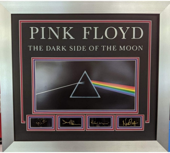 Framed Pink Floyd Laser Engraved Facsimile Autographs The Dark Side of the Moon Album Photo  Matted