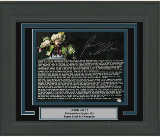 Framed Signed Jason Kelce Super Bowl Parade Mummers Philadelphia Eagles 16x20 Football Photo JSA COA
