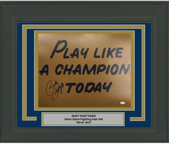 Framed Signed Rudy Ruettiger Play Like A Champion Today Notre Dame 16x20 College Football Photo JSA