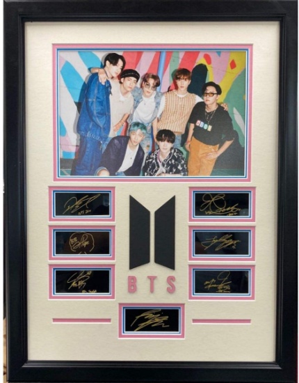 Framed BTS Bangtan Boys Laser Engraved Facsimile Autographs Map of Soul Persona Album Photo Matted