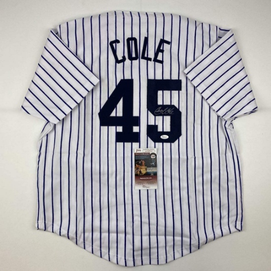 Autographed/Signed Gerrit Cole New York Pinstripe Baseball Jersey JSA COA