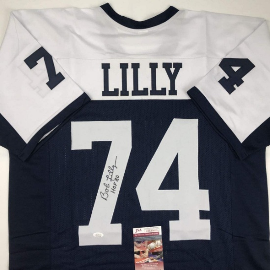 Autographed/Signed Bob Lilly HOF 80 Dallas Thanksgiving Day Football Jersey JSA COA