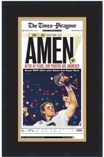 Framed The Times Picayune Saints Super Bowl XLIV Champs 17x27 Football Newspaper Cover Photo Matted