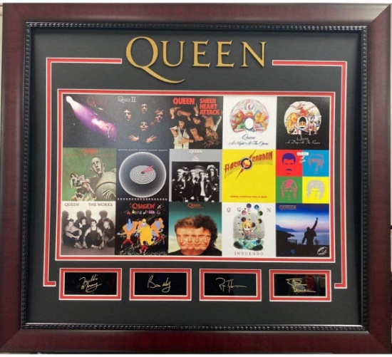 Framed Queen Laser Engraved Facsimile Autographs Complete Discography Album Artwork Photo Matted
