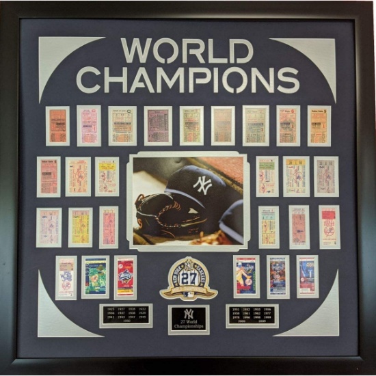 Framed New York Yankees 27x World Series Champion Replica Ticket 34x34 Collage Professionally Matted