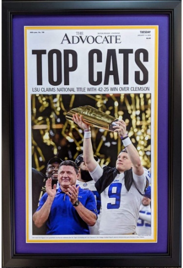 Framed New Orleans Advocate Top Cats LSU Tigers 2019 NCAA Champions 17x27 Newspaper Cover Photo Mat