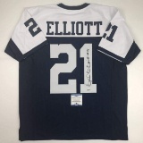 Autographed/Signed Ezekiel Elliott Dallas Thanksgiving Day Football Jersey Beckett BAS COA