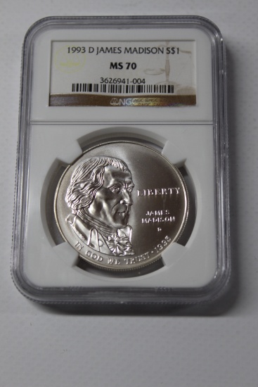 1993 D James Madison Silver Dollar MS 70 NGC THE PERFECT COIN
