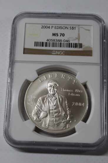 2004 P Thomas Edison Silver Dollar MS 70 NGC THE PERFECT COIN