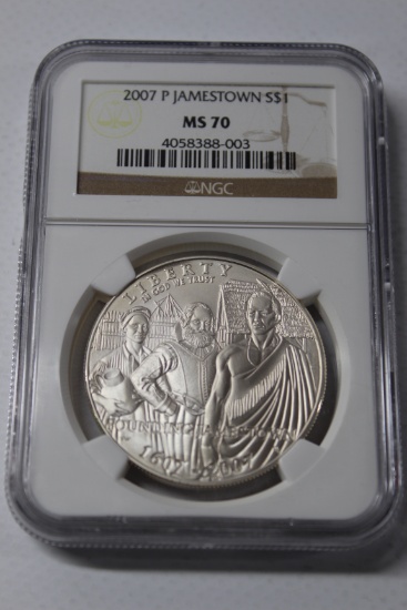 2007 P Jamestown Silver Dollar MS 70 NGC THE PERFECT COIN